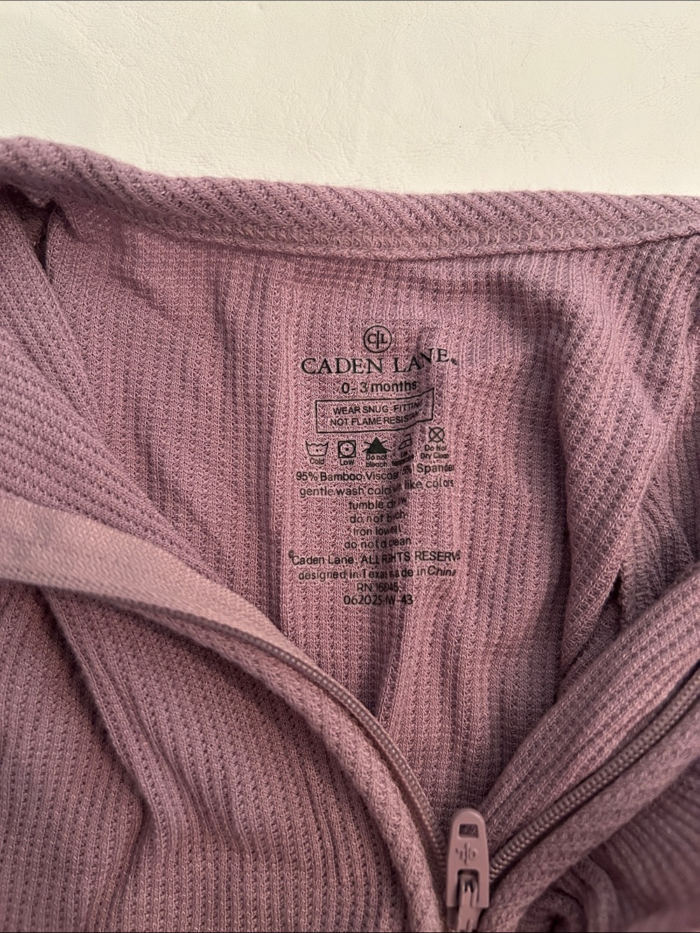 Caden Lane Mauve Ruffle Ribbed Footed One-Piece - Picture 2 of 4